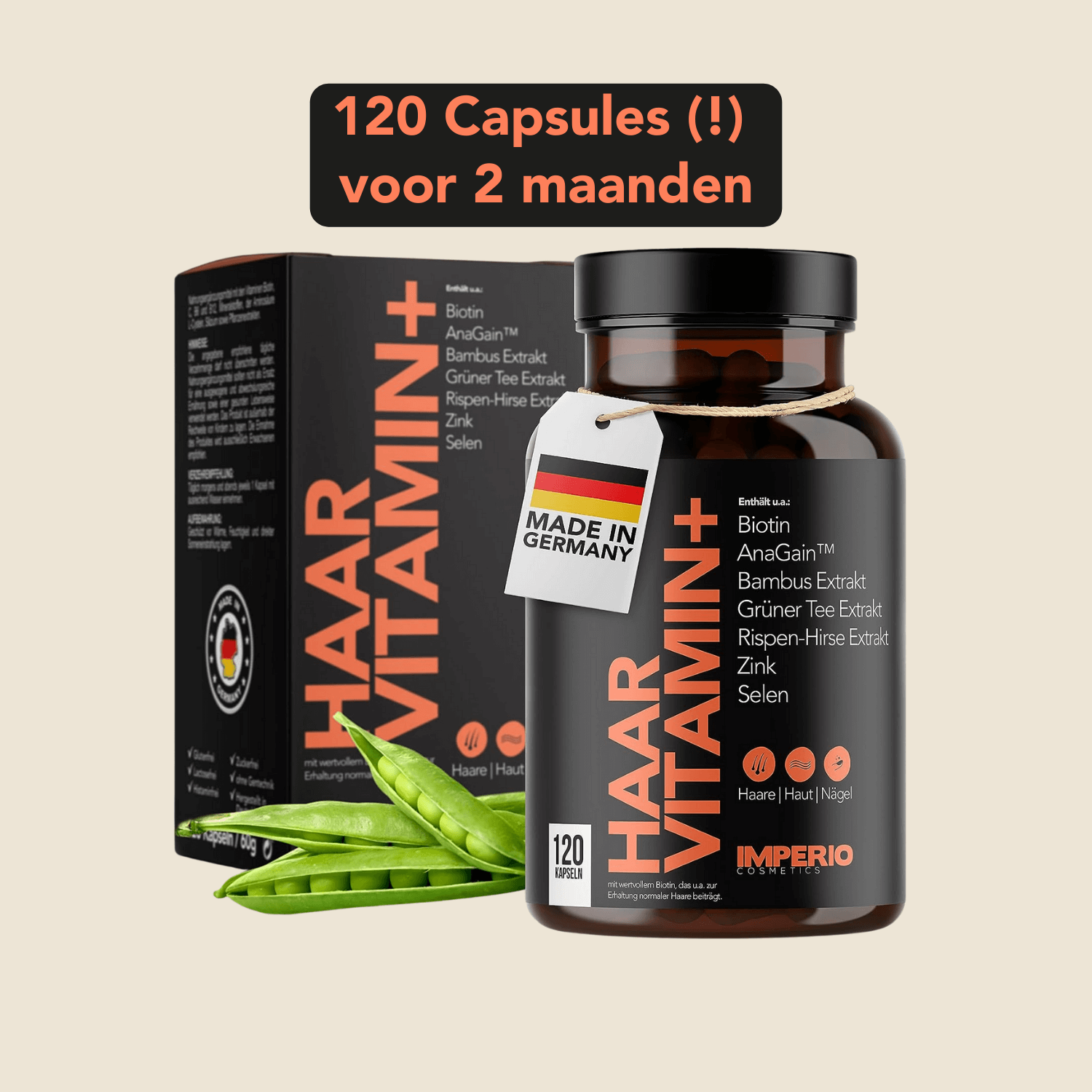 IMPERIO Haar Vitamine+ 6 Maanden - AnaGain™, Biotine, Selenium, Groene Thee, Zink Voordeelbundel 🎁